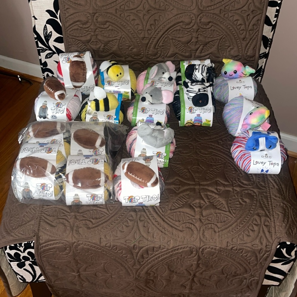 14 DMC Top This Knitting Hat Kits and 3 DMC Lovely Tops (plush Pacifier Clip)